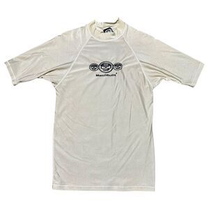 Maui Built Pearlescent Cream Skull Graphic Short Sleeve Rash Guard, XL